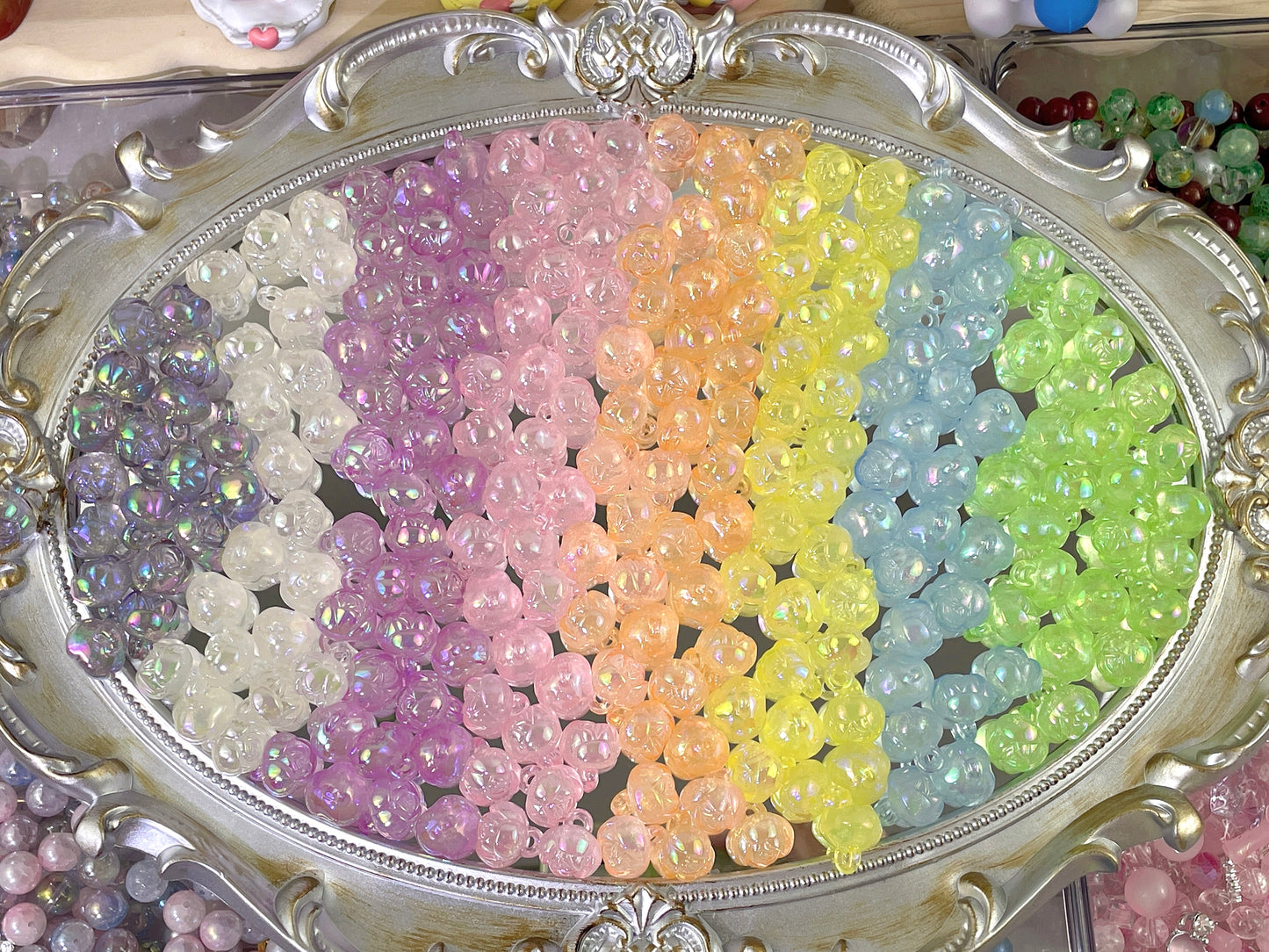 A.0739新着缶付き薔薇ビーズ 8色 夜光 14mm
