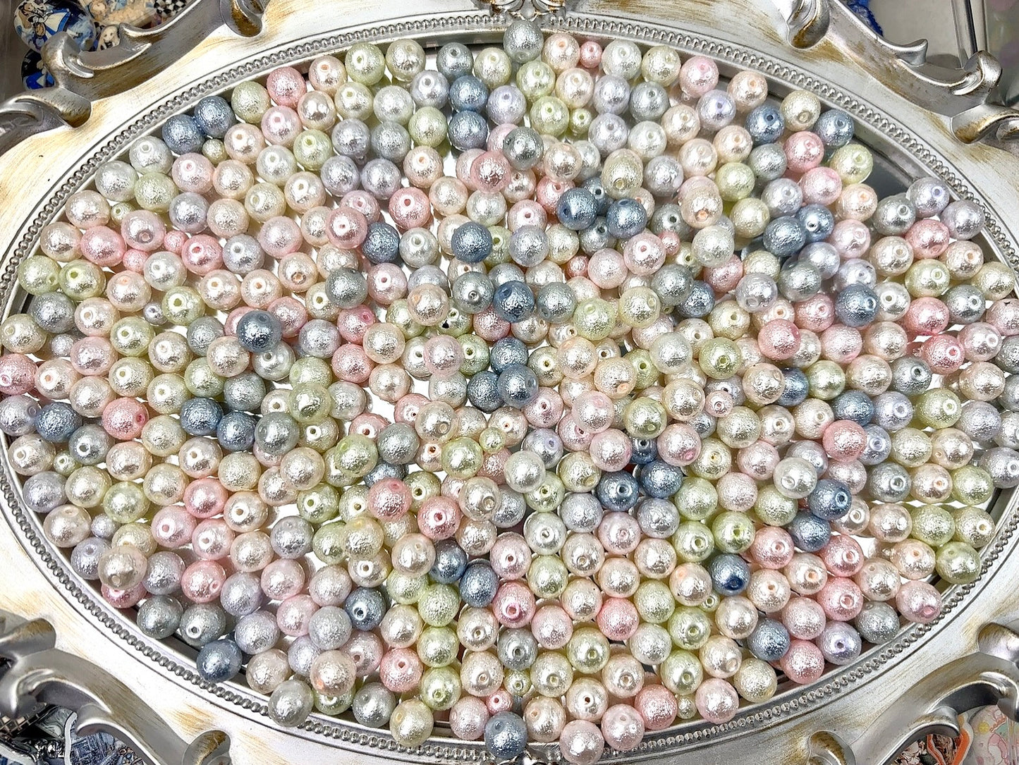 A.0005 新作ビーズ:ライチ紋シワシワガラスパール 薄い系 6-8-10mm