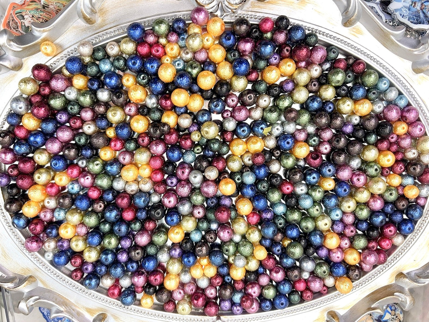 A.0006 新作ビーズ:ライチ紋シワシワガラスパール 濃い系 6-8-10mm