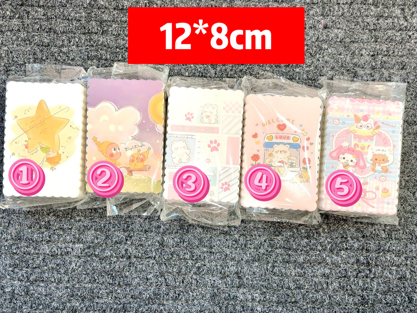 A.0015 新作：可愛い台紙　ビニール袋付き　(5枚台紙+5枚袋) 1種類5枚セット