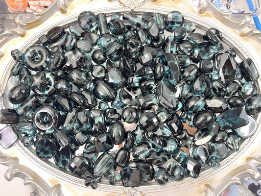 A.00004 新作アクリルビーズ：黒青ヒョッ柄