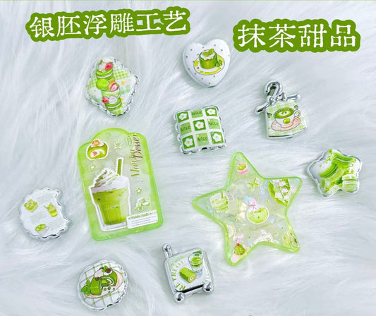 A.00001 783 新作ビーズ：抹茶デザート🍨🍰🍵　「シルバー浮彫】